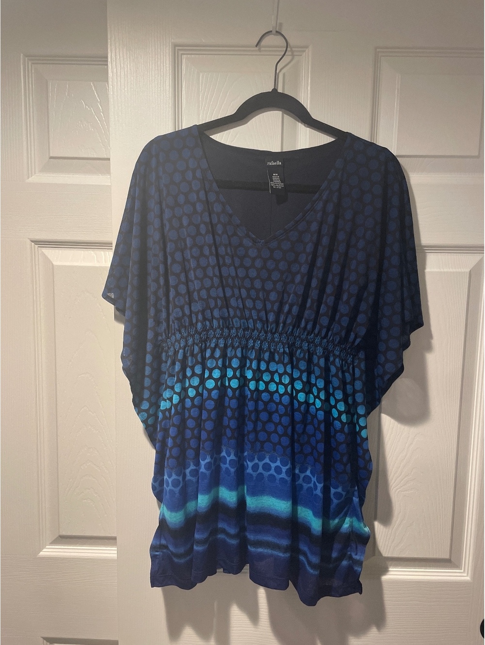 Rafaella Women’s M Blue Turquoise Polka Dot Sheer Overlay Empire Waist Top